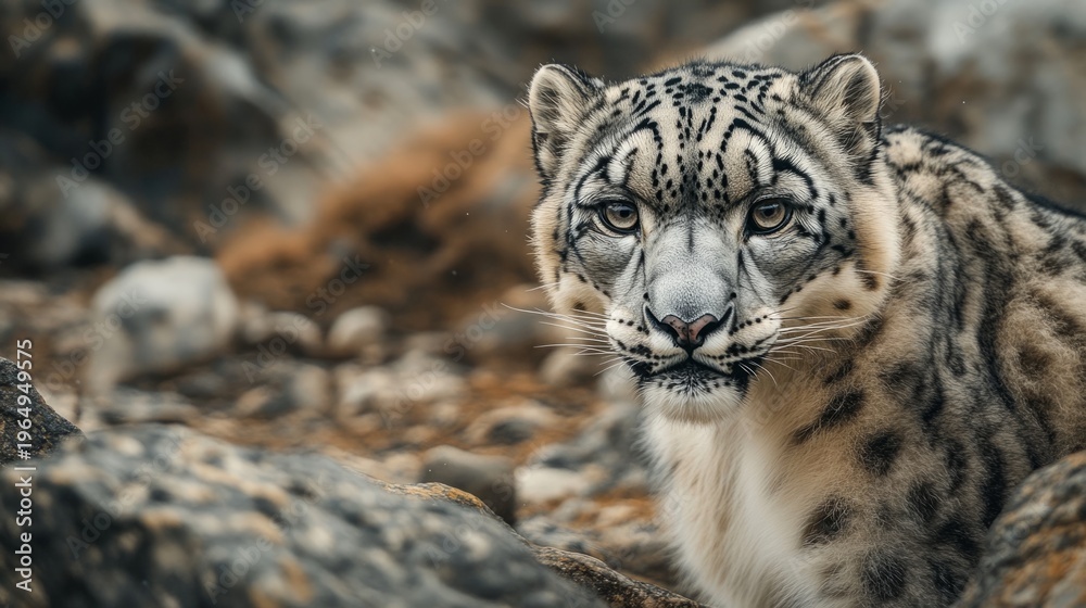Obraz premium A snow leopard on rocky terrain generative ai