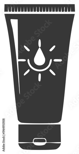Dark Sunscreen Lotion Tube with Sunburst Icon for Summer Skin Protection and Beach Holidays