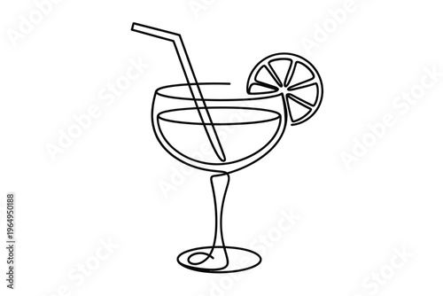 Minimalist line drawing of a cocktail glass with a straw and lime