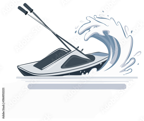 Stylized Kayak Rides a Wave with Paddles Illustration Water Sport Design Isolated on White