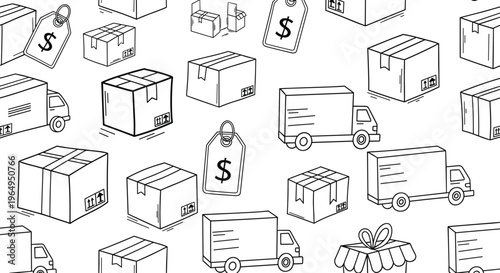 Shipping and Delivery Icon Set with Boxes, Trucks, Price Tags, and Packaging for E-Commerce, Logistics, and Retail Design Projects
