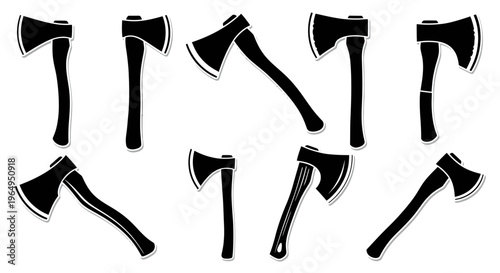 Collection of Black Axe Silhouettes Isolated on White Background