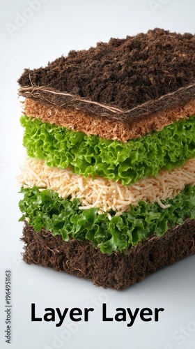 Vibrant cross-section of soil and vegetation layers showcasing the richness of life in a unique visual representation.