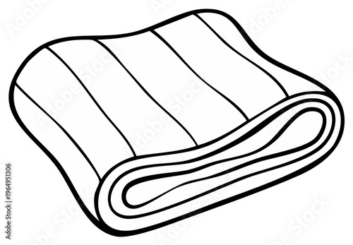 Folded blanket illustration, simple outline style, soft fabric appearance