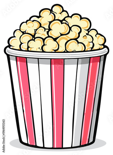 Striped Container Filled with Freshly Popped Corn Snack for Movie Night Entertainment