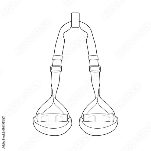 Technical flat sketch of bodyweight suspension trainer straps with door anchor.