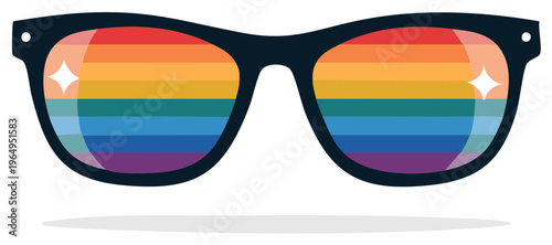 Sunglasses with rainbow colored lenses, LGBTQ pride, vector illustration