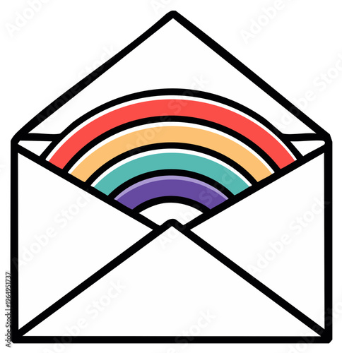 Rainbow emerging from envelope, vibrant colors vector illustration.