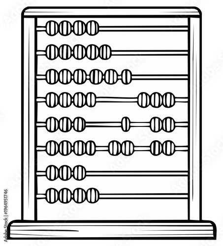 Abacus illustration with beads counting on frame for arithmetic calculation