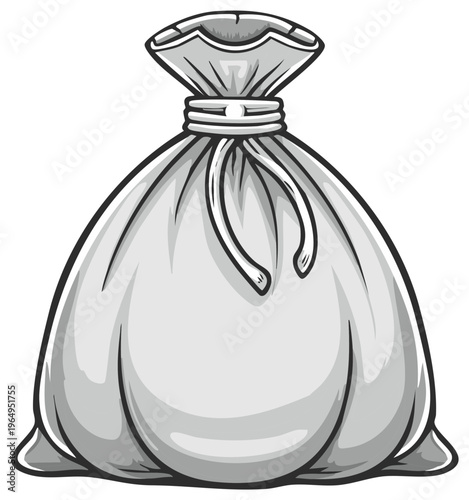 Simple illustration of a tied drawstring bag filled with unseen contents in a cartoon style