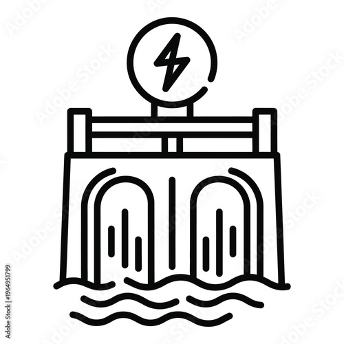 Hydroelectric dam with lightning bolt symbol on top generating power icon