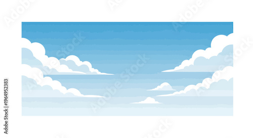 Pixel Art Sky with Fluffy Clouds and Blue Horizon