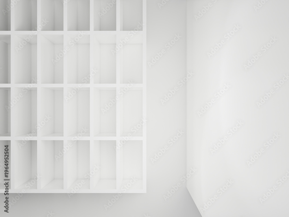 Fototapeta premium Empty white shelves on white wall