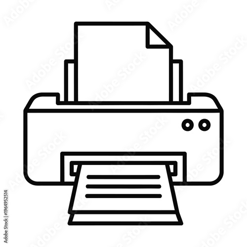 Line drawing of printer with paper coming out  office equipment icon