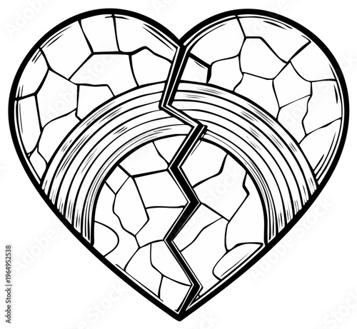Broken heart illustration, cracked design, graphic element, love, loss, damaged concept