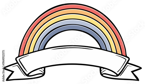 Colorful Rainbow Arc with Blank Ribbon Banner for Text and Copy Space