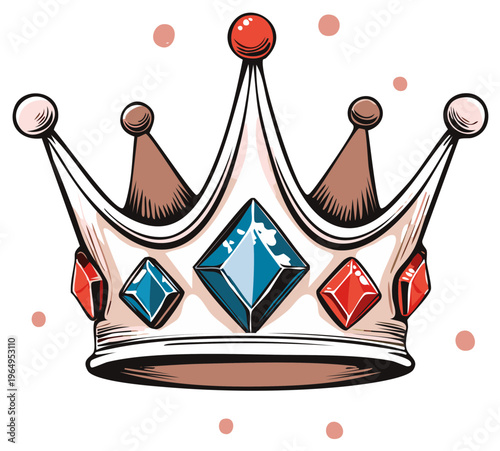 Cartoon illustration of a gold crown with jewels, luxury design concept