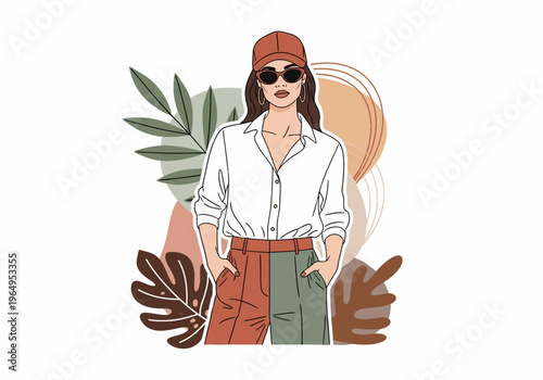 Woman Wearing Sunglasses and Baseball Cap.