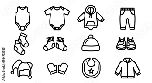 Baby clothes and accessories illustration set.