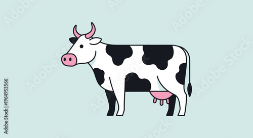Black and white cow standing alone.