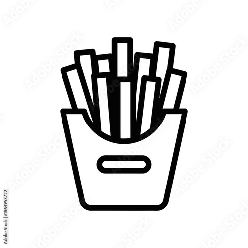 A black and white drawing of a box of french fries