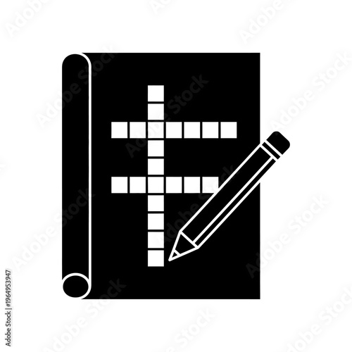 A black and white icon of a crossword puzzle