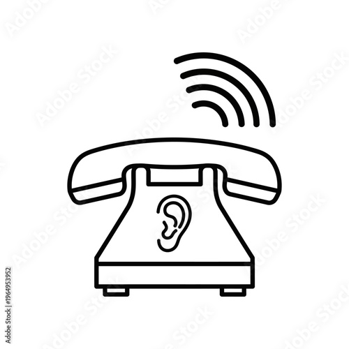 A black and white drawing of a phone with a signal