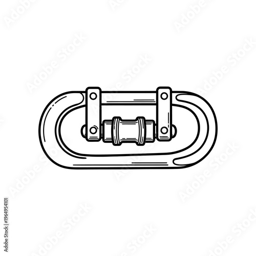 A drawing of a metal carabiner with a screw lock