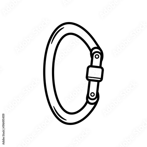 A black and white drawing of a metal ring with a buckle