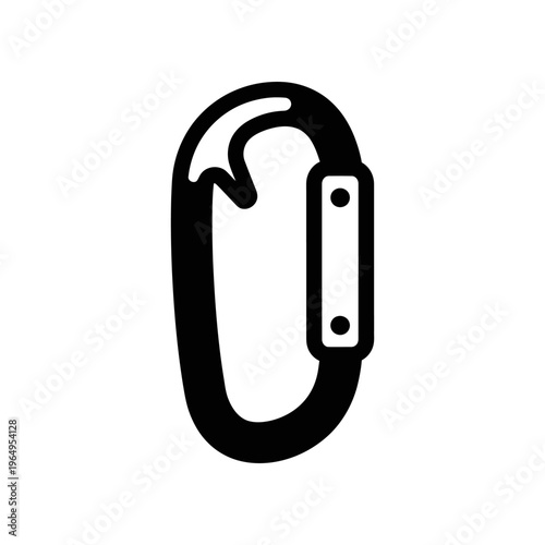 A black and white drawing of a carabiner