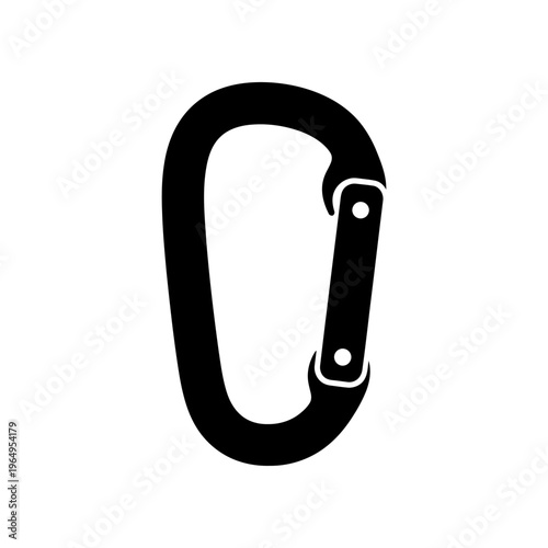 A black and white image of a carabiner