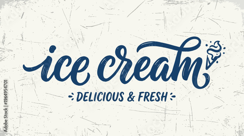 Handwritten Ice Cream Typography Vector Modern Brush Calligraphy Logo on White Textured Background