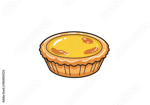 A cartoonstyle egg tart with a golden custard filling and a flaky crust
