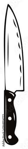 Chef's Knife Illustration with Ergonomic Handle, Forged Stainless Steel Blade, and Culinary Applications