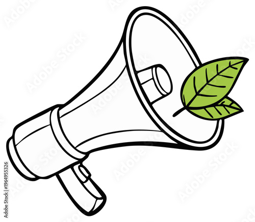 Megaphone with green leaves symbolizing eco-friendly communication or environmental advocacy