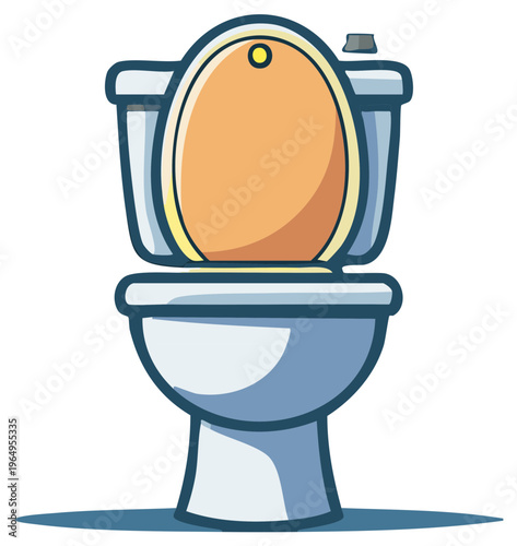 Cartoon Illustration of an Open White Toilet with Orange Seat Interior Design
