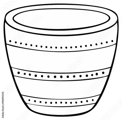 Decorative ceramic pot with striped pattern, simple outline