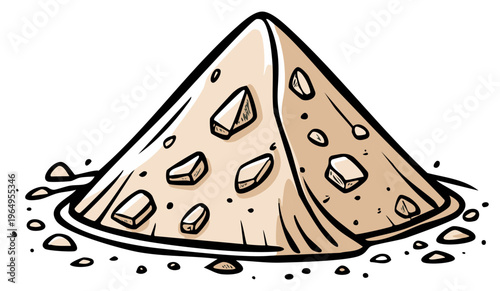 Illustration of a Pile of Sand or Dry Ingredients with Stone-like Chunks, Brown Tone and Cartoon-Like Line Art