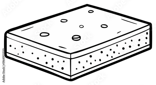 Cartoon drawing of a kitchen sponge with holes and dots cleaning utensil