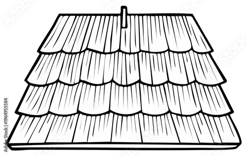 Stylized graphic illustration of a thatch roof building element, black and white