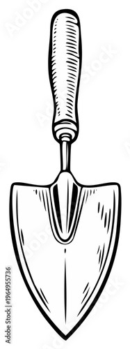 Hand Trowel with Wooden Handle in Sketch Style