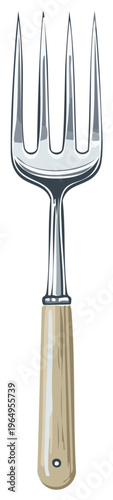 Illustration of a silver utensil with a light brown handle, kitchenware concept