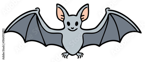 Cute Gray Cartoon Bat with Wings Spread for Halloween Illustrations or Designs Spooky Night Creature Icon