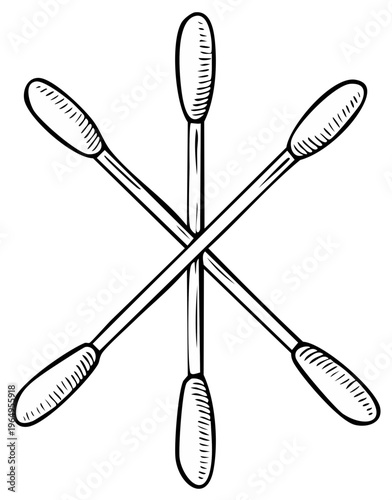Six Cotton Swabs Arranged in a Starburst Pattern Artistic Sketch Drawing