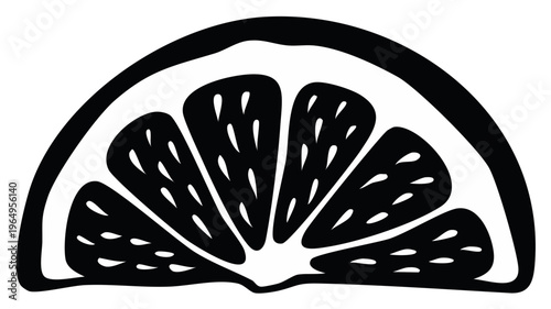 Black and White Citrus Slice Isolated Illustration Featuring Segmented Pulp Design for Food and Beverage Concepts