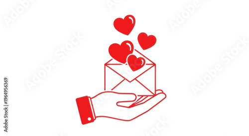 Hand holding envelope with red hearts flying out, love letter concept