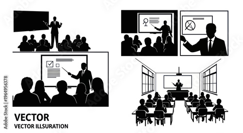 Presentation lecture, teaching, business meeting, classroom, audience, speaker, infographic