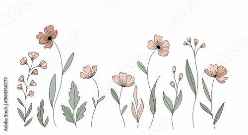 Colorful flowers and green leaves arrangement.