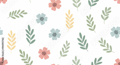 Cuadro en lienzo Colorful flowers and leaves pattern.
