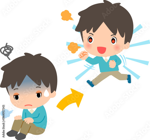 やる気のない状態から情熱的に変化した若い男性